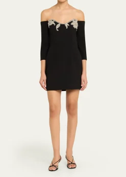 REBECCA VALLANCEEllerie Floral Diamante Off-Shoulder Mini Dress
