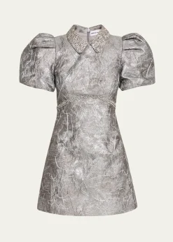 REBECCA VALLANCESterling Diamante Metallic Jacquard Mini Dress