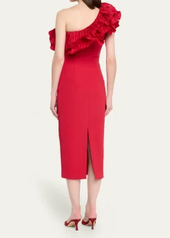 REBECCA VALLANCEZarya One-Shoulder Ruffle Bodycon Midi Dress