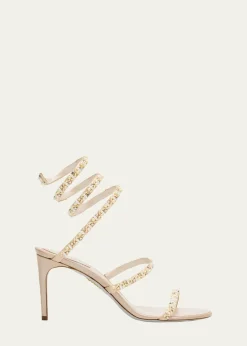 Rene CaovillaCleo Pearly Crystal Snake-Wrap Sandals