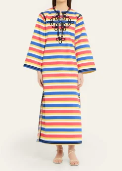 Rianna + NinaEmbroidered Striped Cotton Maxi Dress