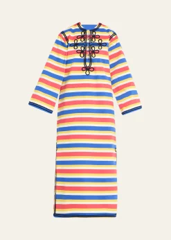 Rianna + NinaEmbroidered Striped Cotton Maxi Dress