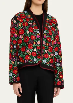 Rianna + NinaFloral Embroidered Mini Blouson Jacket