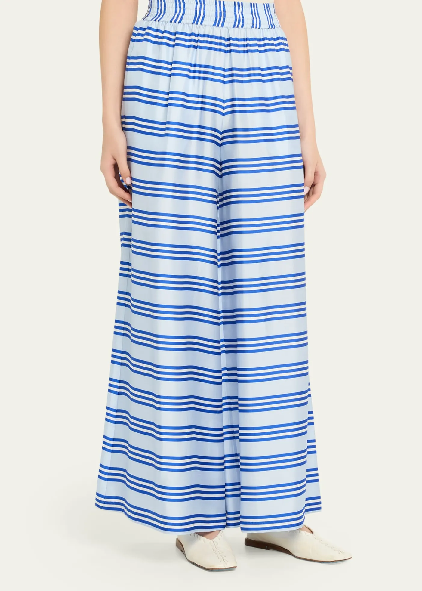 Rianna + NinaWide-Leg Striped Silk Pants