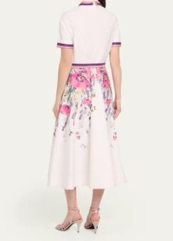 Rickie Freeman for Teri JonBelted Floral-Print Cotton Midi Shirtdress