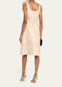 Rickie Freeman for Teri JonFloral Applique Metallic Jacquard Dress