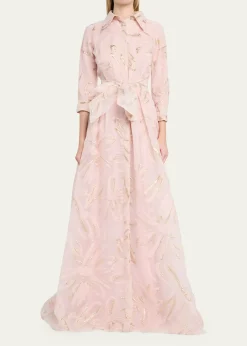 Rickie Freeman for Teri JonMetallic Organza Jacquard Shirt Gown