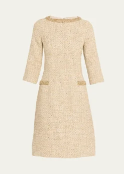 Rickie Freeman for Teri JonMetallic Boucle Jewel-Trim A-Line Dress