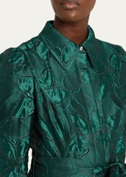 Rickie Freeman for Teri JonMetallic Jacquard Floral Shirt Gown