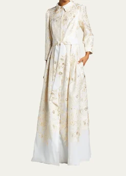 Rickie Freeman for Teri JonMetallic Brocade Shirtdress Gown