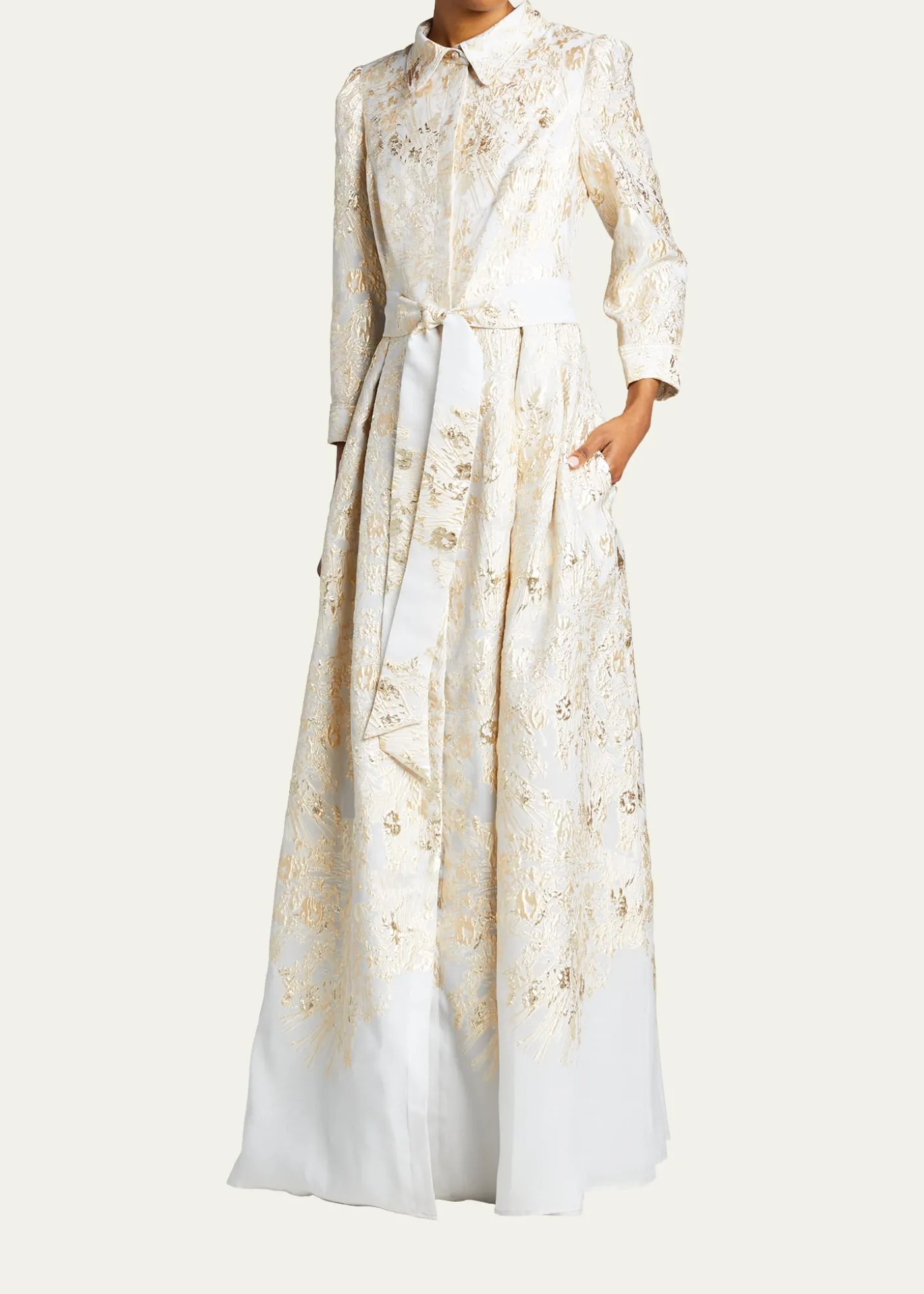 Rickie Freeman for Teri JonMetallic Brocade Shirtdress Gown