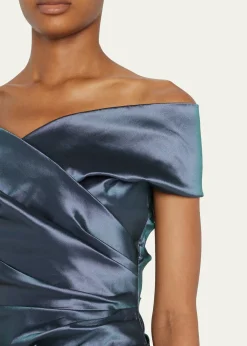 Rickie Freeman for Teri JonOff-Shoulder Ruched Taffeta Gown