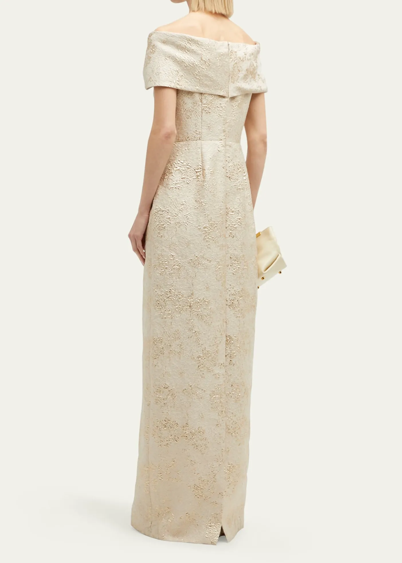 Rickie Freeman for Teri JonOff-Shoulder Jacquard Column Gown