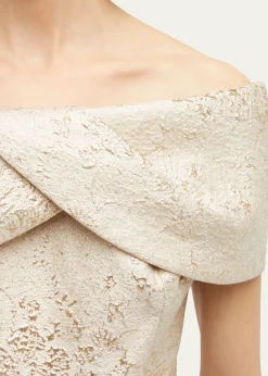 Rickie Freeman for Teri JonOff-Shoulder Jacquard Column Gown