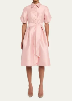 Rickie Freeman for Teri JonPuff-Sleeve Pique Faille Shirtdress