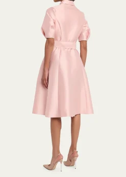 Rickie Freeman for Teri JonPuff-Sleeve Pique Faille Shirtdress