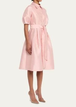 Rickie Freeman for Teri JonPuff-Sleeve Pique Faille Shirtdress