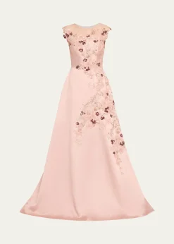 Rickie Freeman for Teri JonSequin Floral-Embroidered Jacquard Gown