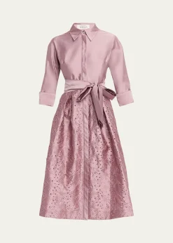 Rickie Freeman for Teri JonTaffeta Shirt Dress w/ Eyelet Skirt