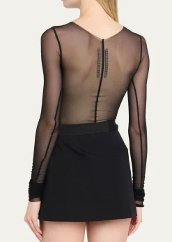 Rick OwensTemple Seamed Mesh Long-Sleeve Top