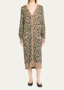 R13Leopard-Print Long Cashmere Cardigan