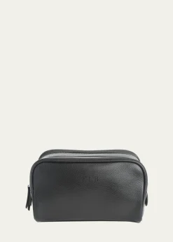 ROYCE New YorkMonogrammed Double Zip Leather Toiletry Bag, Personalized
