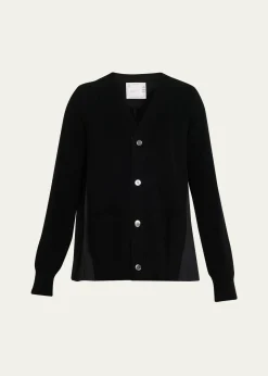 SACAIPleated-Back Rib-Knit Cardigan