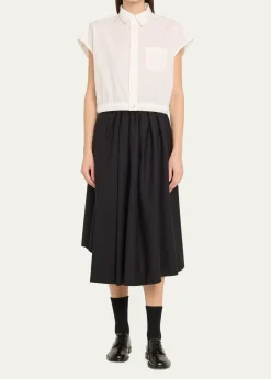 SACAIPoplin Drawsting Hem Cropped Shirt