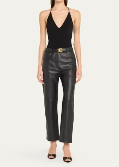 Saint LaurentBabylone YSL Ruched Leather Mule Sandals
