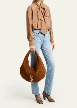 Saint LaurentIcare YSL Quilted Suede Hobo Bag