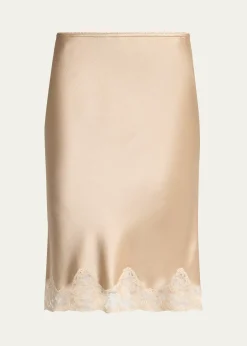 Saint LaurentLace-Trim Satin Knee-Length Skirt