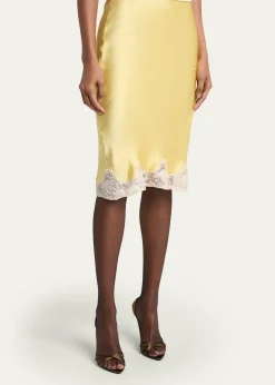 Saint LaurentLace-Trim Silk Midi Skirt
