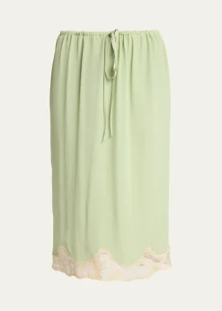 Saint LaurentLace-Trim Silk Midi Skirt