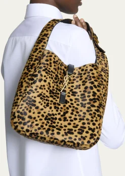 Saint LaurentLe 5 A 7 Small Hobo Bag in Leopard-Print Calf Hair
