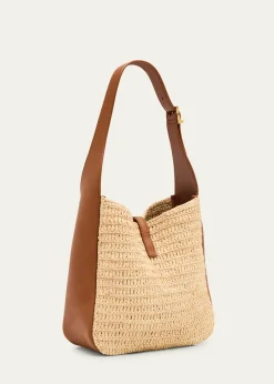 Saint LaurentLe 5 A 7 Small Shoulder Bag in Raffia and Leather