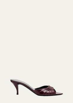 Saint Laurent60mm Babylone YSL Ruched Leather Mule Sandals