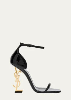 Saint Laurent110mm Opyum YSL Patent Leather Sandals with Golden Hardware