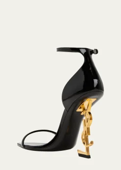 Saint Laurent110mm Opyum YSL Patent Leather Sandals with Golden Hardware