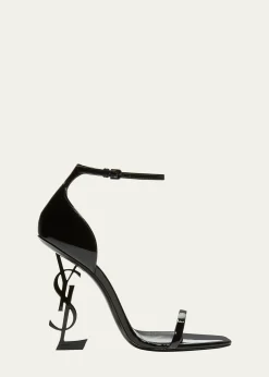 Saint Laurent110mm Opyum YSL Patent Leather Sandals with Black Hardware