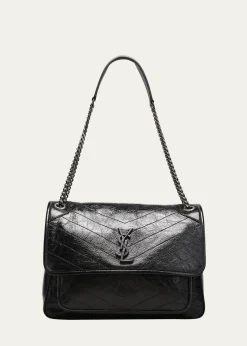 Saint LaurentNiki Large Flap YSL Shoulder Bag in Crinkled Leather