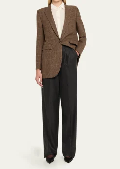 Saint LaurentSingle-Breasted Slim Houndstooth Plaid Blazer