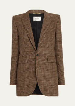 Saint LaurentSingle-Breasted Slim Houndstooth Plaid Blazer