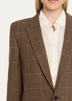 Saint LaurentSingle-Breasted Slim Houndstooth Plaid Blazer