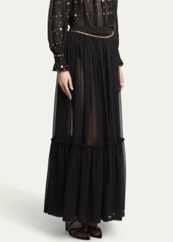 Saint LaurentTiered Sheer Maxi Skirt