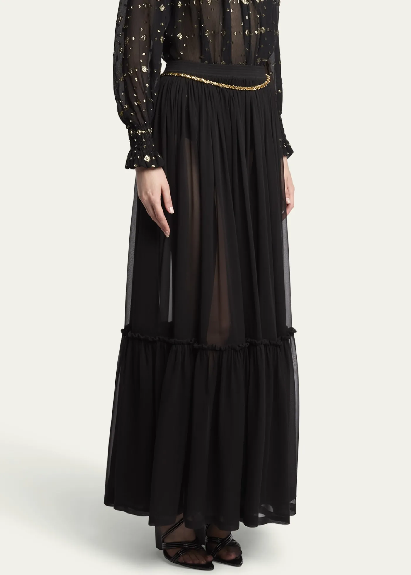 Saint LaurentTiered Sheer Maxi Skirt
