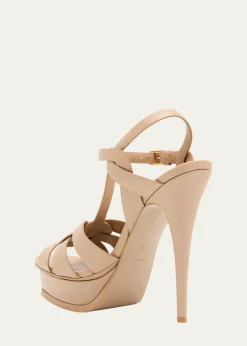 Saint LaurentTribute Leather T-Strap Platform Sandals