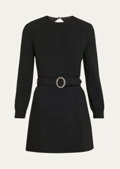 Saint LaurentWool-Cotton Belted A-Line Mini Dress