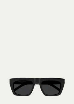 Saint LaurentYSL Acetate Flat-Top Rectangle Sunglasses