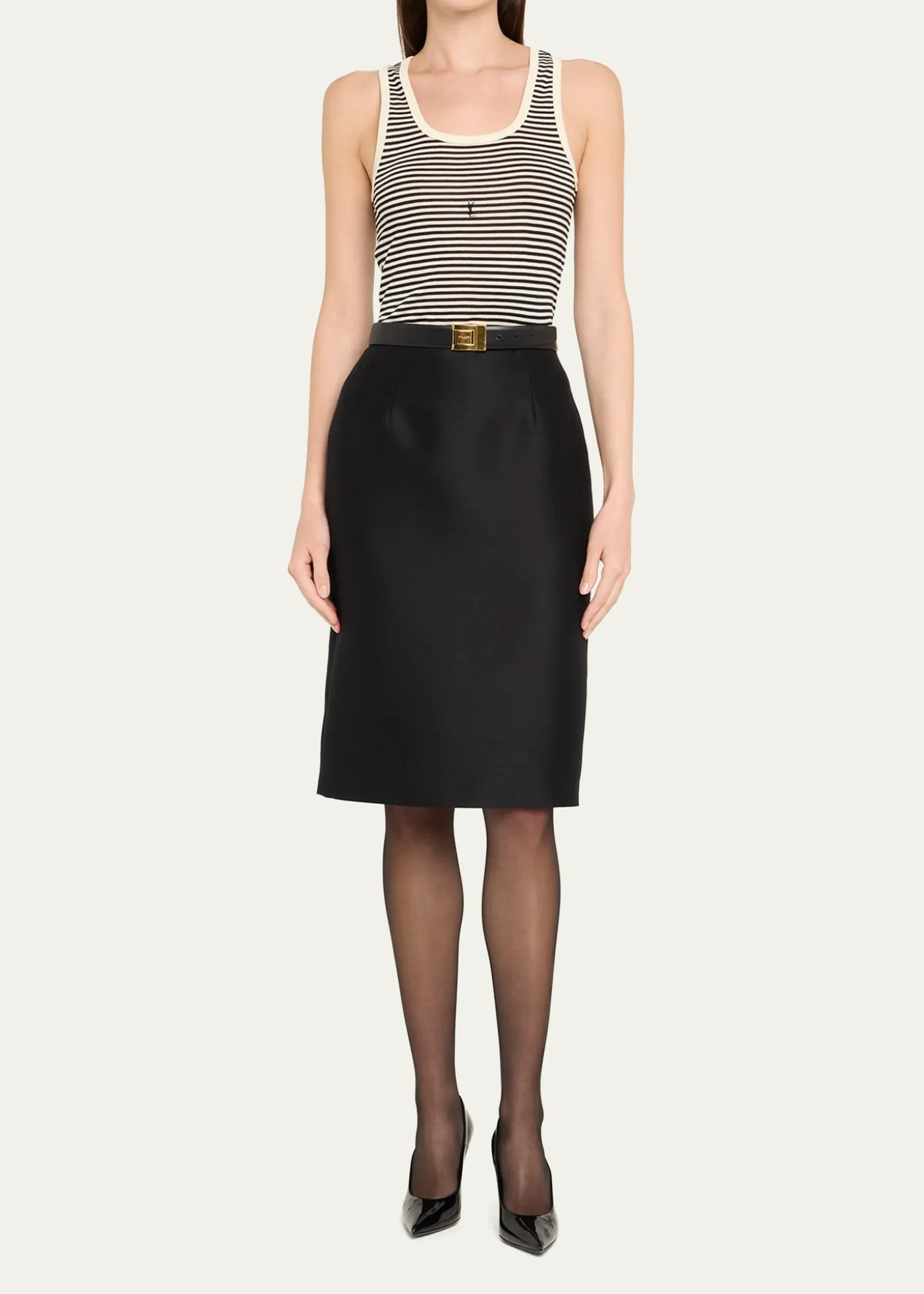 Saint LaurentYSL Logo Striped Tank Top