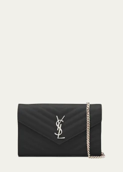Saint LaurentYSL Monogram Large Wallet on Chain in Grained Leather